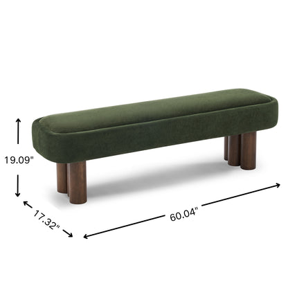 Indoor Green Fabric Dining Bench with Walnut Color Legs, 60.04'L Upholstered Seating for Kitchen, Dining Room and Living Space,250lbs Capacity image 3