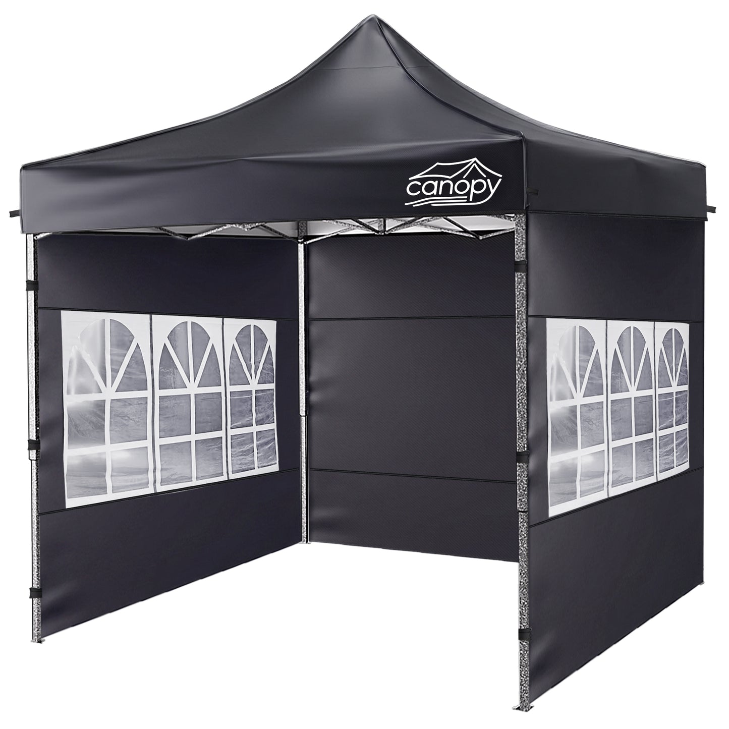 10x10 Pop Up Canopy, 3-in-1 9m Sidewall, Black Speckled Frame, Black Silver-Coated Top UPF50+ WR, 4 Heights 6.7-7.6ft, 1Sidewall+2 Windows, incl Stakes/Sandbags/Ropes/Bag for Market Camping Beach image 10