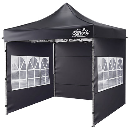 10x10 Pop Up Canopy, 3-in-1 9m Sidewall, Black Speckled Frame, Black Silver-Coated Top UPF50+ WR, 4 Heights 6.7-7.6ft, 1Sidewall+2 Windows, incl Stakes/Sandbags/Ropes/Bag for Market Camping Beach image 10