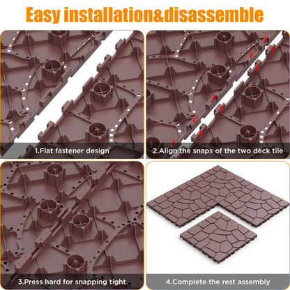 New Stone texture 12" Patio Deck Tiles, DIY Module Interlocking Decking Tiles Floor Tile,Easy and Quick Installation Court Tiles for Porch Poolside Balcony Backyard 44pcs, Brown image 4