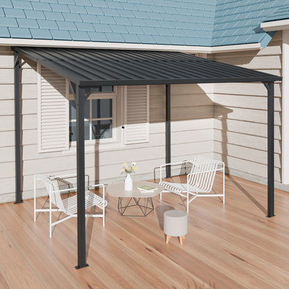 Outdoor Pergola 8' x 10' Metal Inclined Roof Pergolas Waterproof Wall-mounted iron sheet shed Gazebo for Patio,Garden,Yard image 2