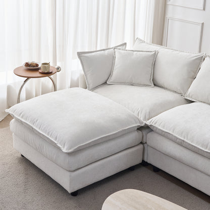 105" Modular Sectional Couch,Upholstered Soft Chenille Fabric Sofa,3 Seater with Ottoman L Shape Sofa Beige image 8