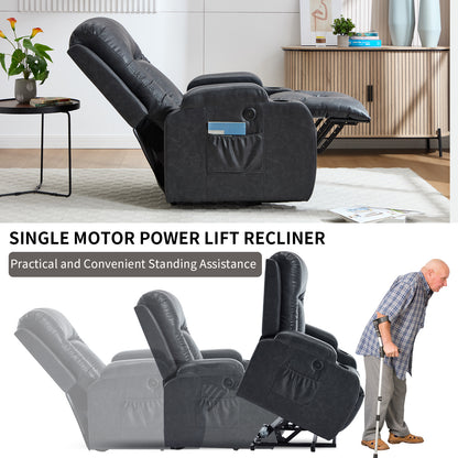 Dark Grey PU lInfinite Position Up to 350 LBS Power Lift Recliner Chair for Elderly, Heavy Duty Motion Mechanism with 8-Point Vibration Massage and Lumbar Heating, USB Charging Port, Cup Holders image 4