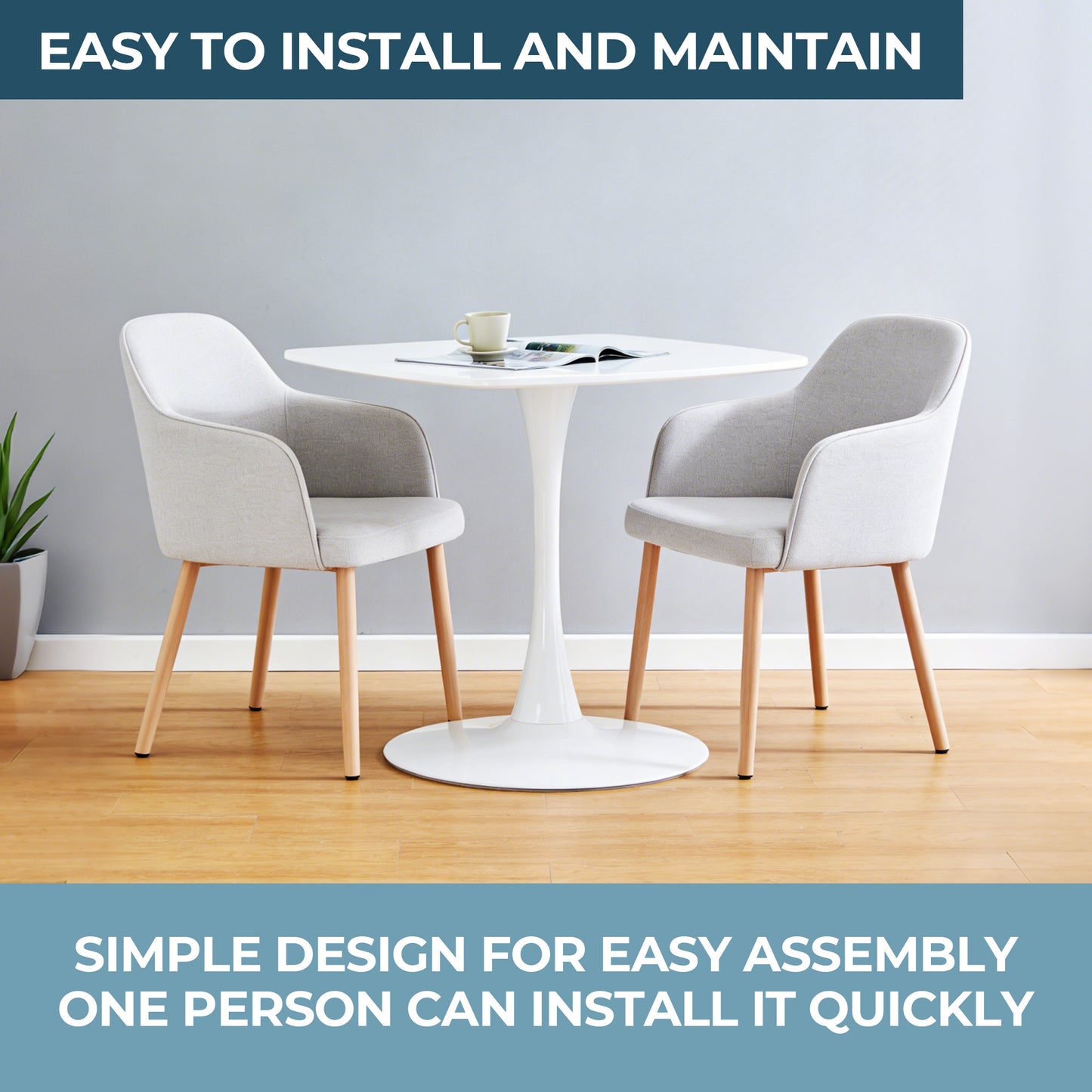 White Square Tulip Table for 2-3 Person, 24" Small Dining Table with Metal Pedestal Base, Modern Kitchen Table for Small Space, Apartment, Bistro, Cafe, Office & Living Room, Matte White MDF Top image 5