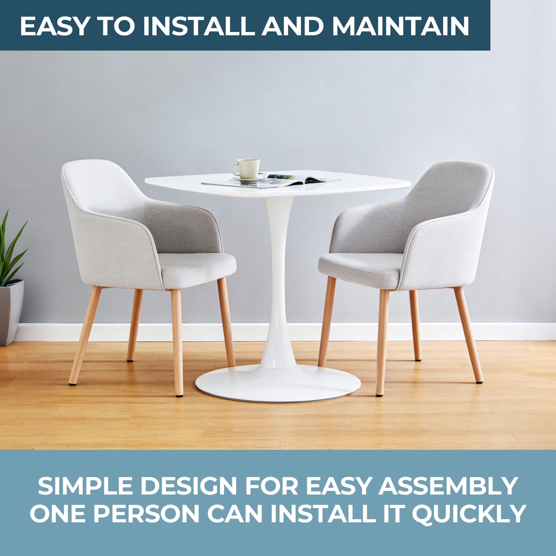 White Square Tulip Table for 2-3 Person, 24" Small Dining Table with Metal Pedestal Base, Modern Kitchen Table for Small Space, Apartment, Bistro, Cafe, Office & Living Room, Matte White MDF Top image 5