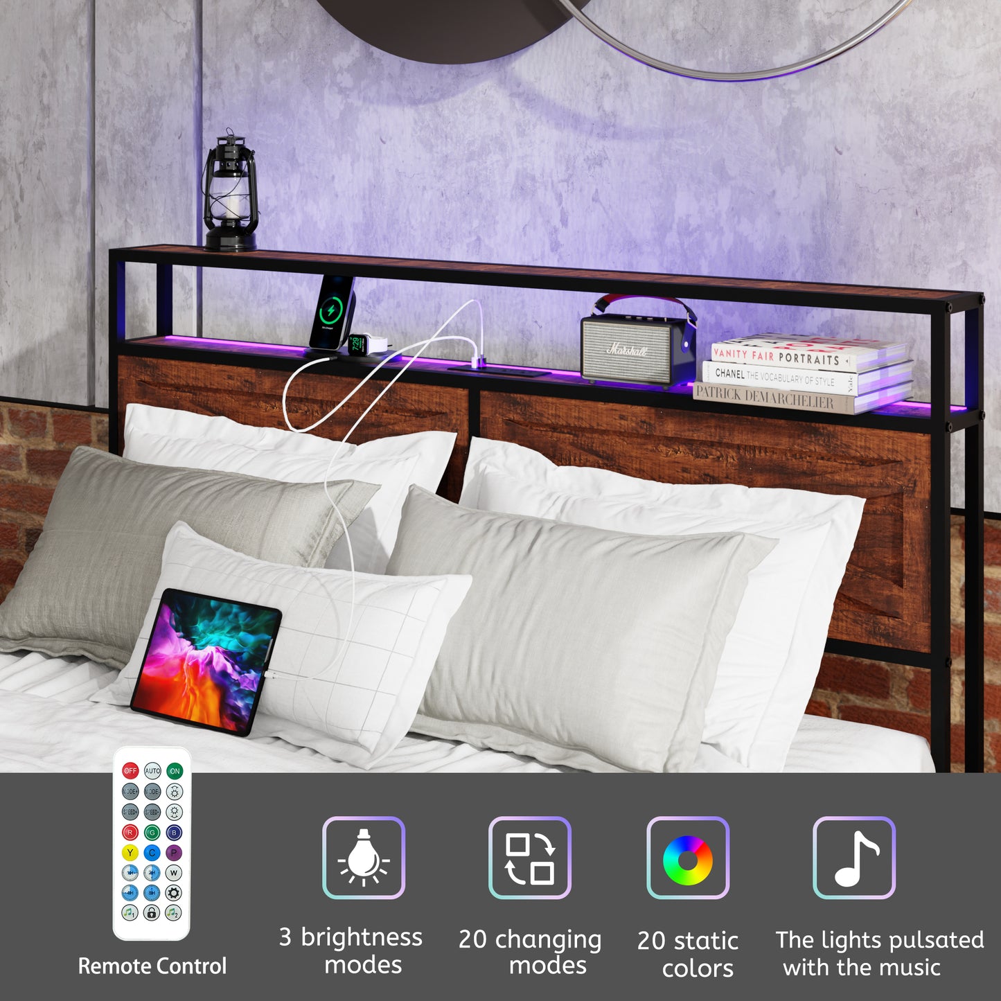 Queen Bed Frame with Storage Headboard and 12 Drawers LED Lights, Metal Platform Non-Slip Without Noise Mattress Foundation Strong Metal Slats Support,No Box Spring Needed image 7