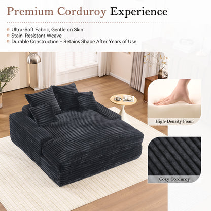 028DR-Oversized chaise Lounge chair, Upholstered Sleeper Sofa Bed with 4 Throw Pillows and Armrests, Corduroy Fabric Plush Lounge Chair Bed for Living Room, Apartment & Small Spaces, Gray image 7