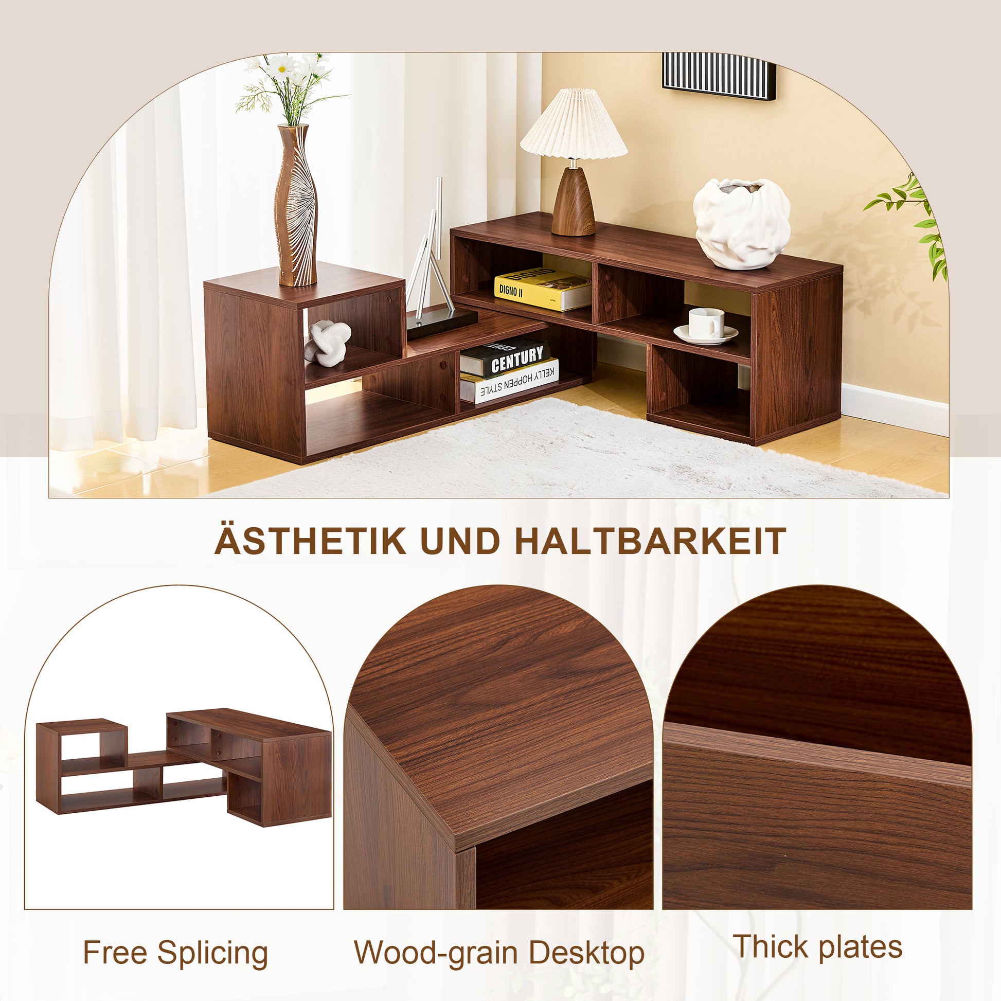 Dark Walnut Modular TV Stand, Free‑Combination Open Storage Media Console, Modern Minimalist Entertainment Center, Adjustable TV Cabinet for Living Room Bedroom Apartment image 11