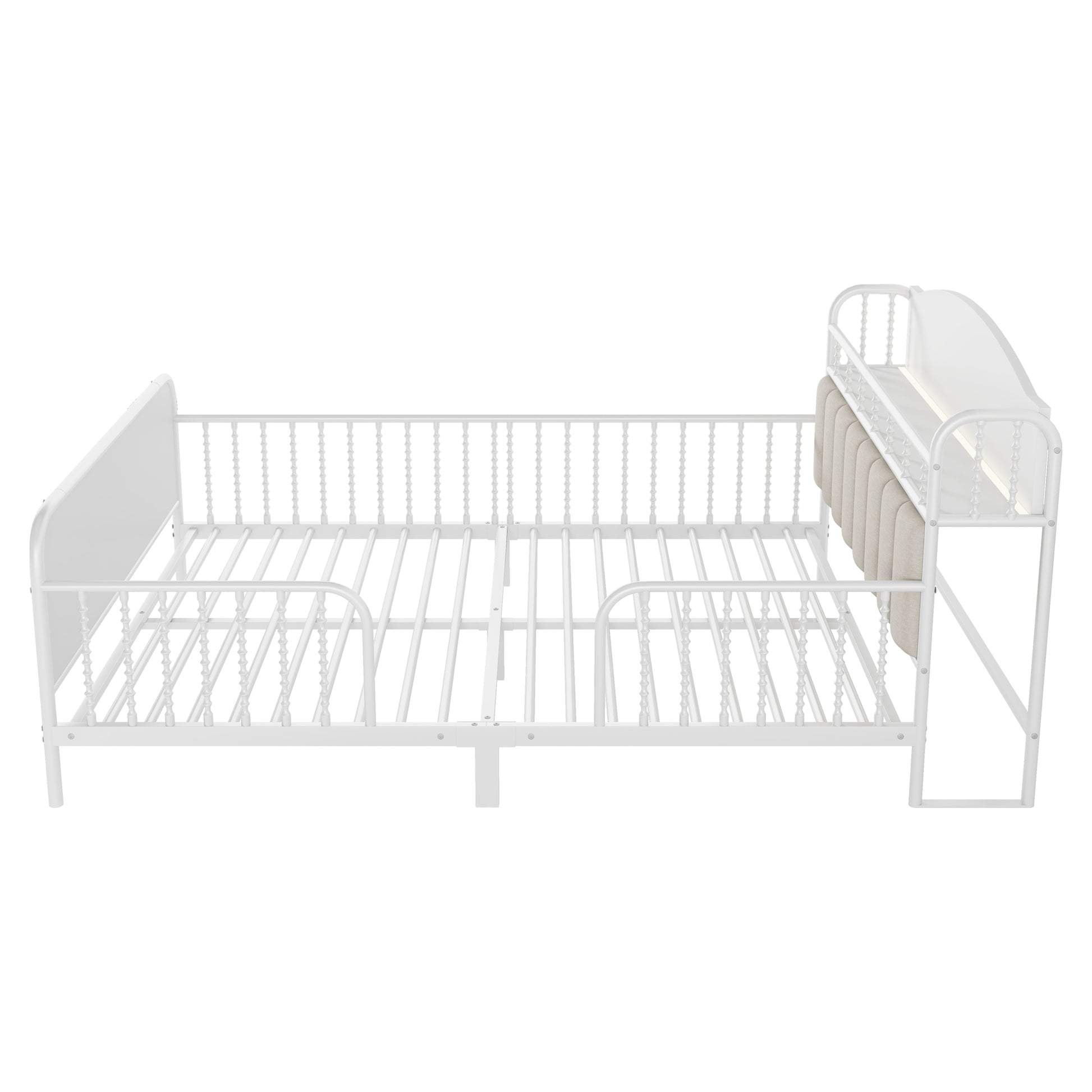 Full Size Metal Platform Bed Frame with Light, Kids Full Metal Bed with Upholstered and Storage Headboard, White (Expect Arrival Date 2025/10/5) image 9
