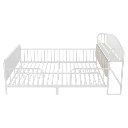 Full Size Metal Platform Bed Frame with Light, Kids Full Metal Bed with Upholstered and Storage Headboard, White (Expect Arrival Date 2025/10/5) image 9