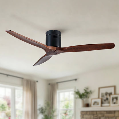 52 inch Indoor Farmhouse Rustic Ceiling Fan Matte Black with 3 Solid Wood Blade Remote Control Reversible DC Motor image 2