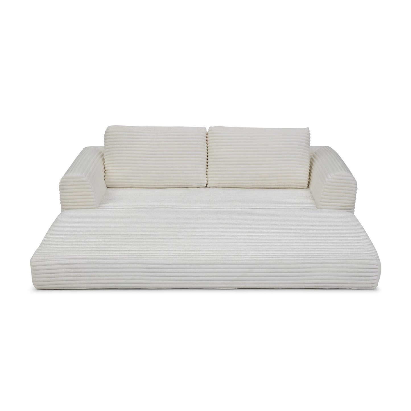 2-in-1 Folding Convertible Sofa Bed, Modern Corduroy Sleeper Couch with 2*pillows, Futon Modular Upholstered Boneless Sofa with Pull-Out Bed,Folding Floor Modular Couch for Living Room Beige image 10