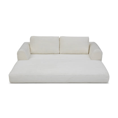 2-in-1 Folding Convertible Sofa Bed, Modern Corduroy Sleeper Couch with 2*pillows, Futon Modular Upholstered Boneless Sofa with Pull-Out Bed,Folding Floor Modular Couch for Living Room Beige image 10