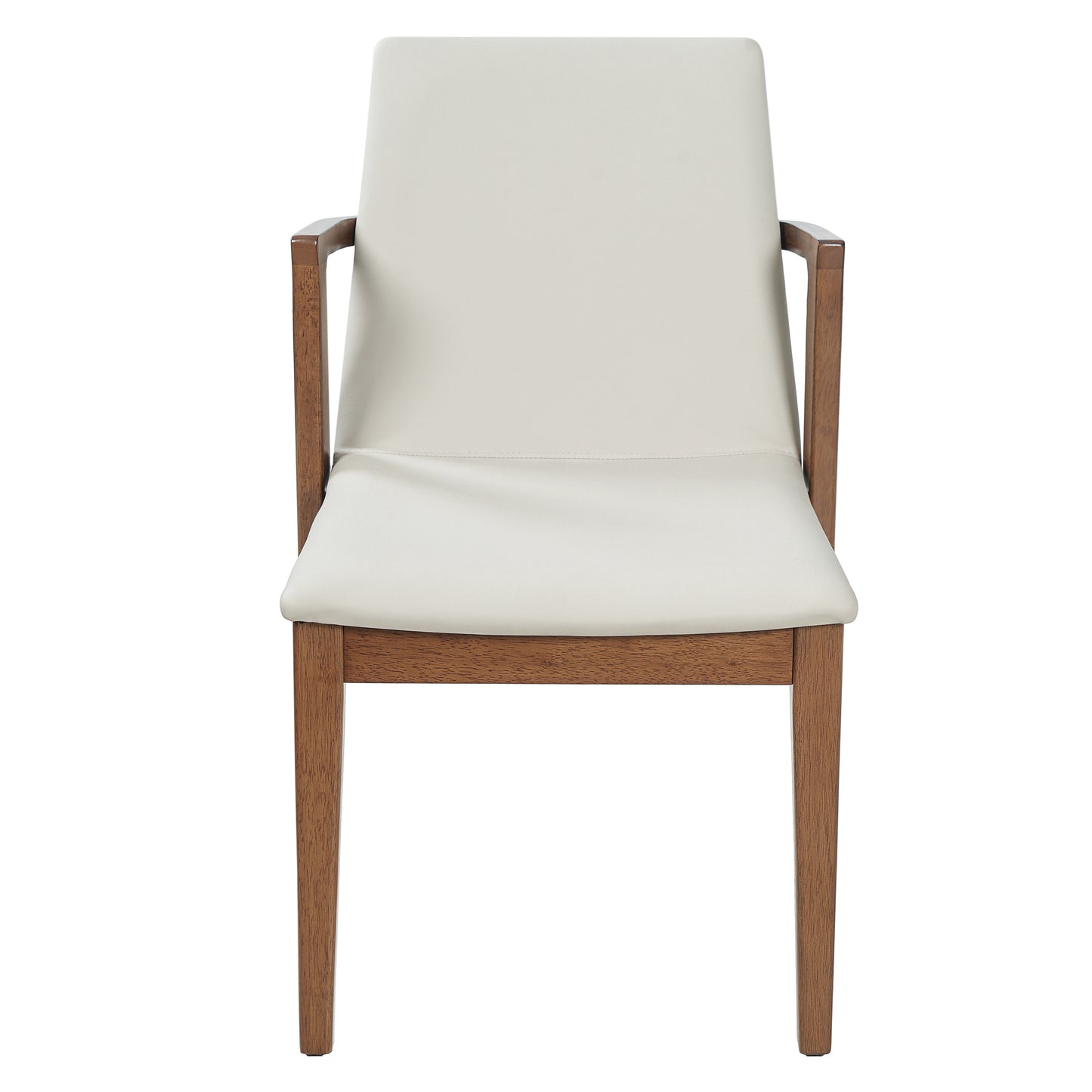 Mid-Century Modern Dining Chairs Set of 2 - Beige PU Upholstered Armchairs with Walnut Color Rubber Wood Frame, 250lbs Capacity for Kitchen & Dining Room image 5