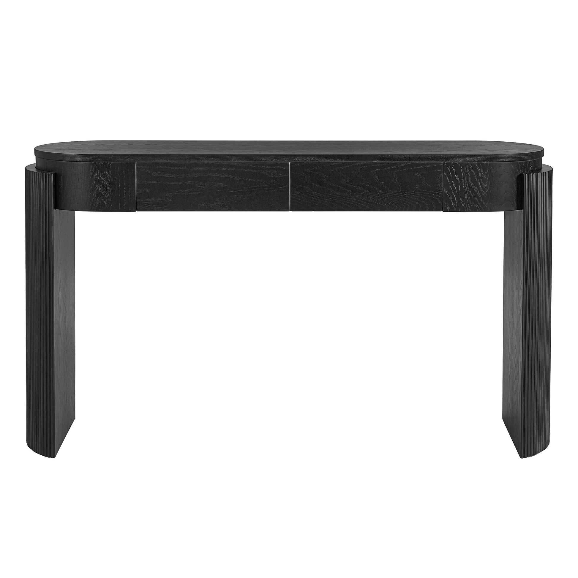 TREXM Entryway Table with Natural Wood Grain Finish, Console Table with Fluted Design, Oval Top and 2 Drawers for Entryway and Living Room (Black) image 2