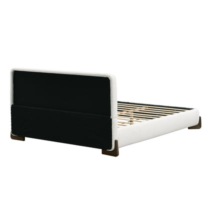 Elegant terry upholstered bed with dark brown solid wood legs, luxurious and comfortable bedroom centerpiece, king size, white image 10
