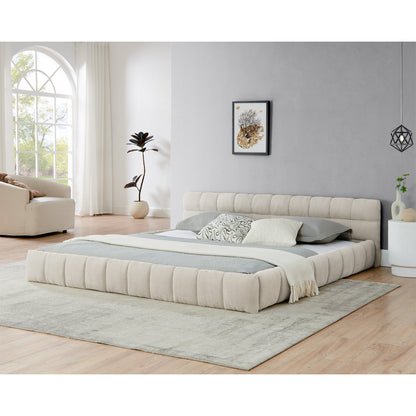King size Upholstered Bed Frame with Thick Fabric, Chenille Fabric Grounded King Size Platform Bed with Headboard and Solid Frame. No Box Spring Needed-Beige(88.5''*85.5''*24'') image 2