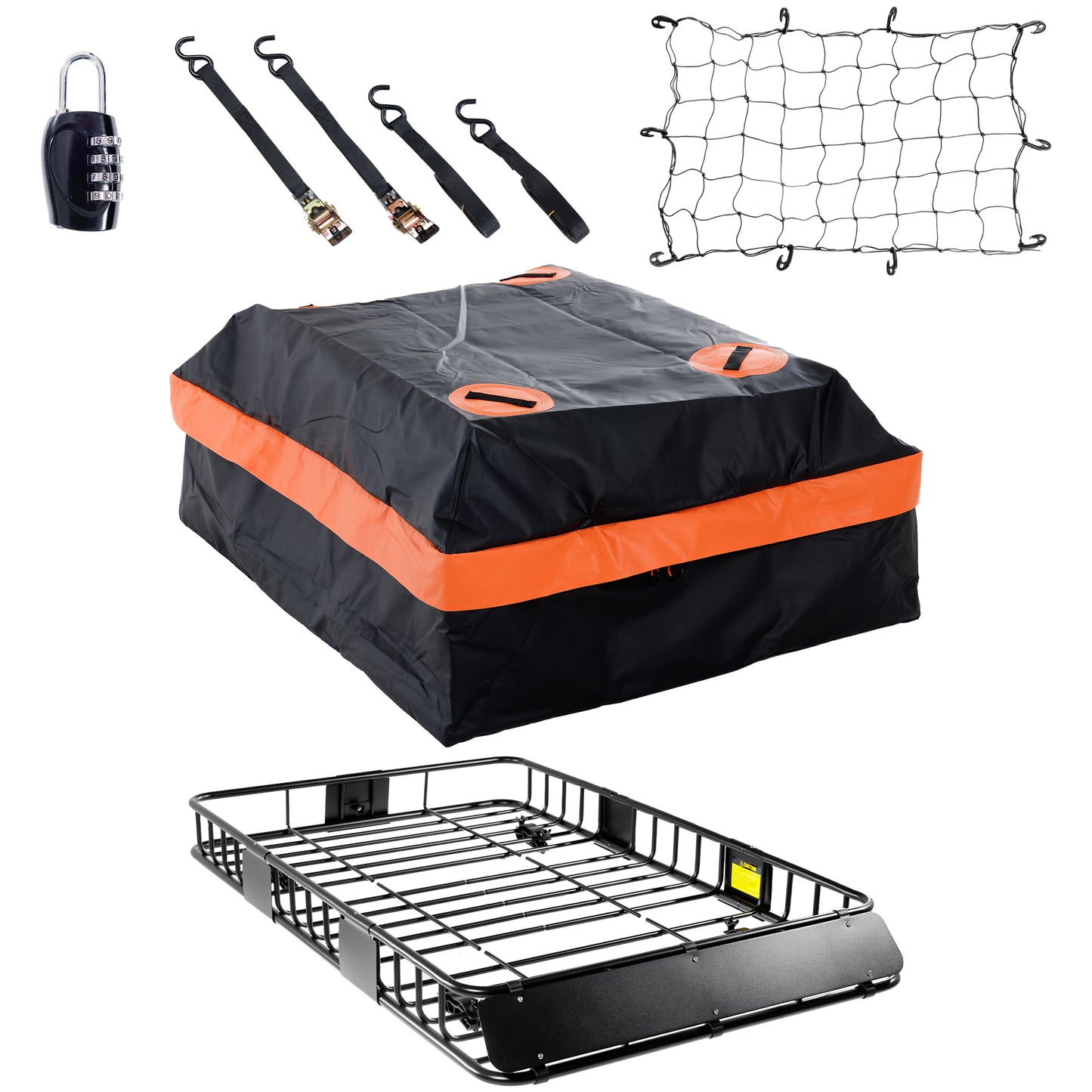 64 x 39 x 6 Inch Heavy Duty 250LB Roof Rack Cargo with 500D Waterproof Cargo Bag, Net & Ratchet Strap, Car Top Luggage Holder Basket for SUV, Truck or RV Camping Storage Steel Construction image 1