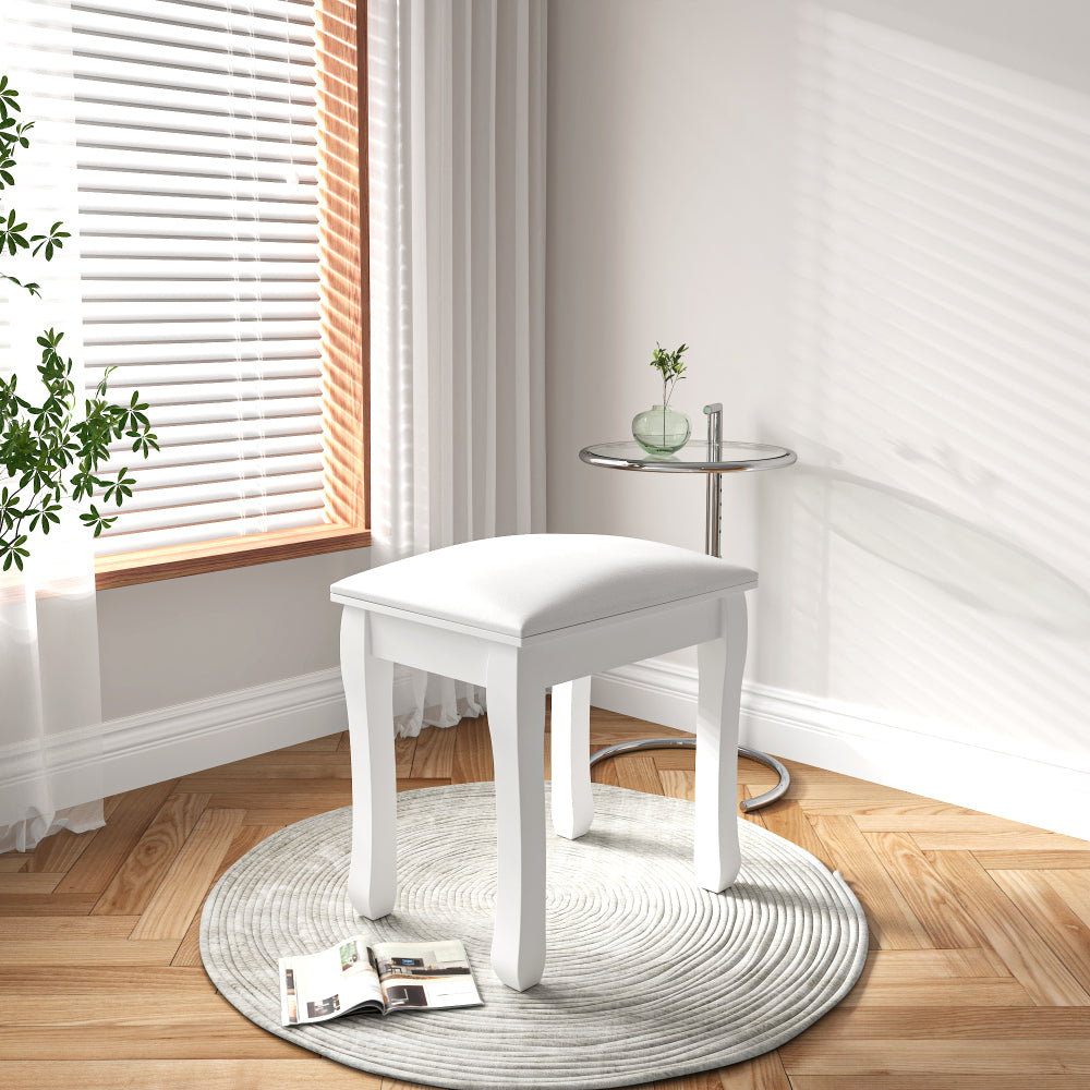 Vanity Stool Makeup Bench Dressing Stool with Cushion and Solid Legs,White