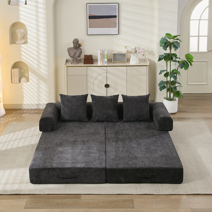 Comfy Convertible Folding Mattress Couch, Floor Sofa Bed, Chenille Floor Sofa with Armrest, Floor Sofa Lounge Couch for Living Room Bedroom Lounge Studio-Black image 3