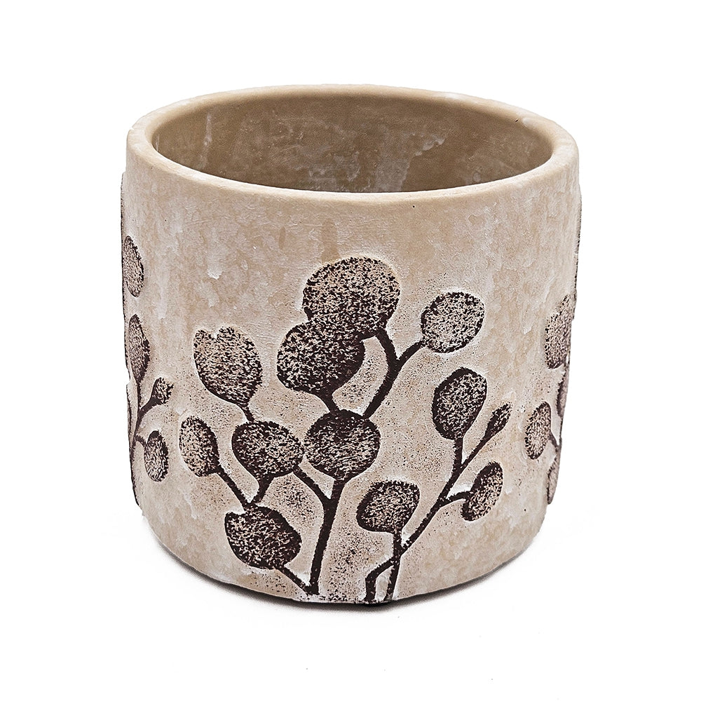 Set of 4 4.3x4.3x4" Gray Sand and Cement Planters with Brown Botanical Motifs image 11