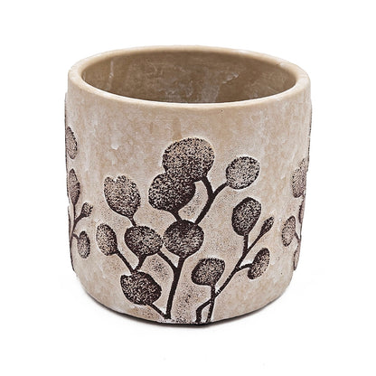 Set of 4 4.3x4.3x4" Gray Sand and Cement Planters with Brown Botanical Motifs image 11