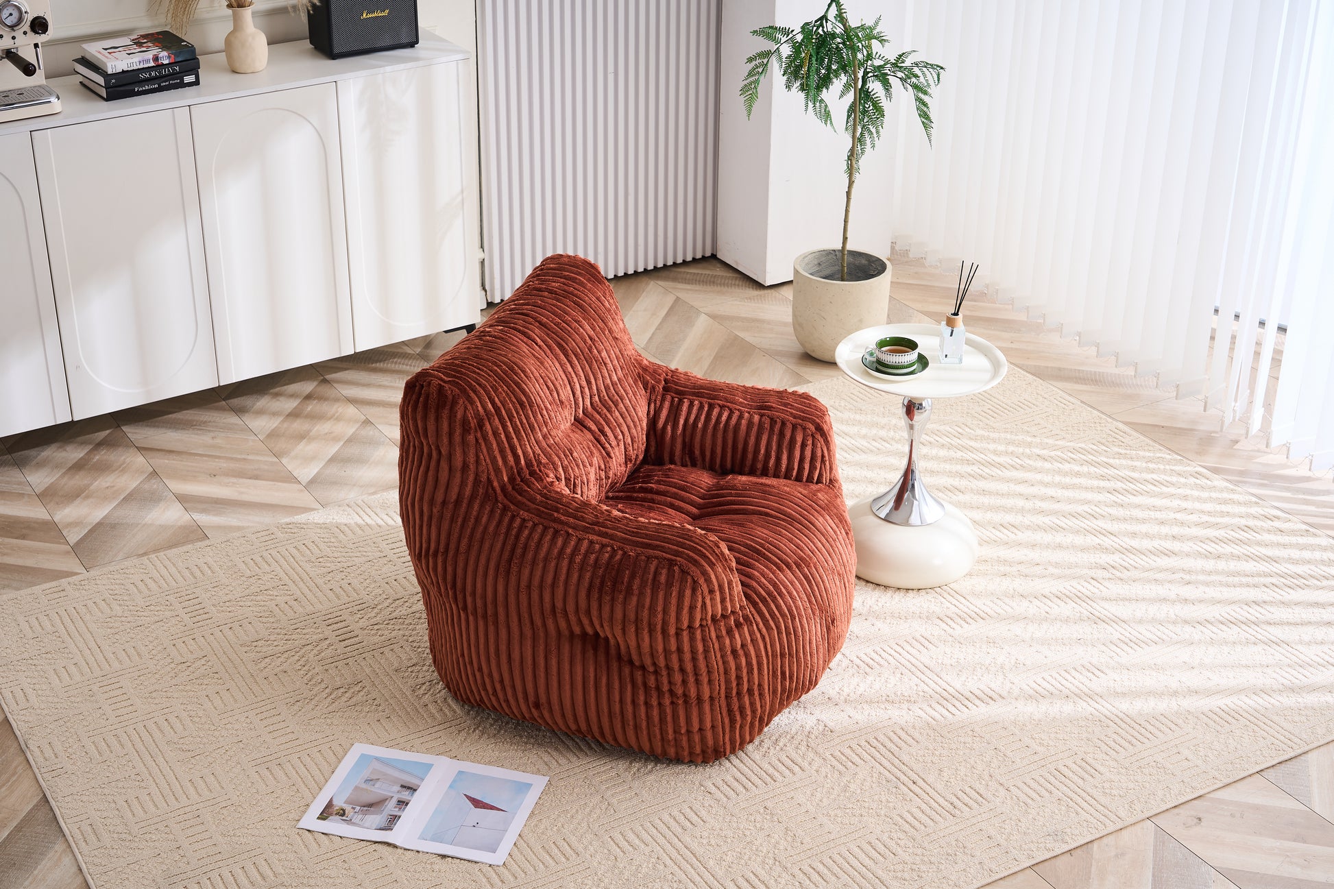 010-Soft Fluffy Corduroy Fabric Bean Bag Chair Filled With Memory Sponge,Red image 12