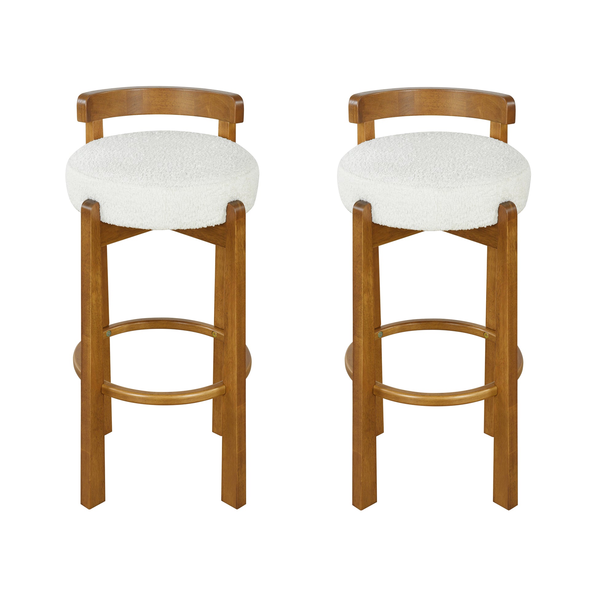 Elise Indoor Wooden Low Back Barstool, Walnut Finished and White Upholstery, Set of 2 image 2