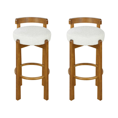 Elise Indoor Wooden Low Back Barstool, Walnut Finished and White Upholstery, Set of 2 image 2