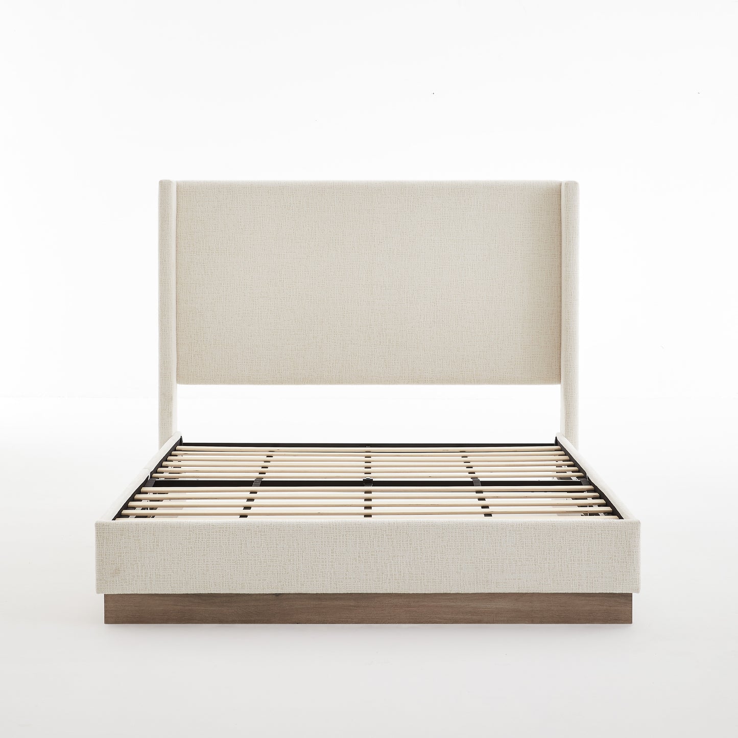 Hosford Upholstered Wingback Bed / Upholstered Wood Base Platform Bed / 52.5" High Headboard / Minimalist / Rusticity / No Box Spring Needed / Queen / Oat Boucle / No Noise image 12