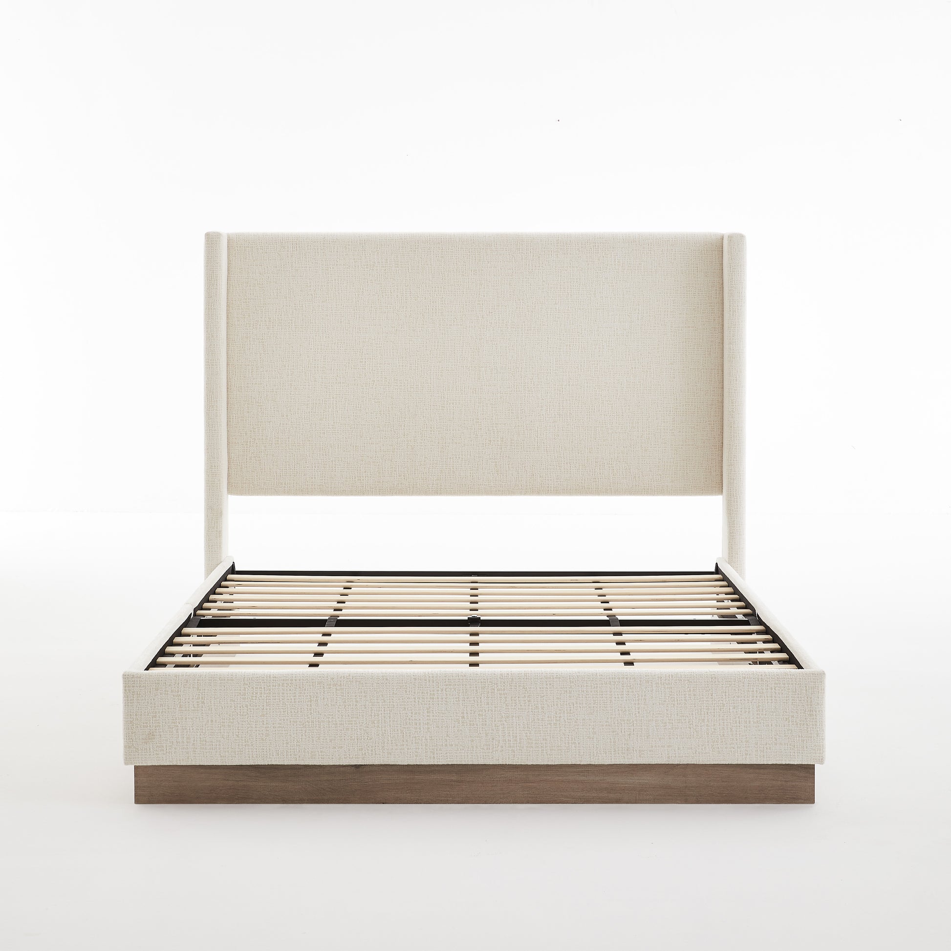 Hosford Upholstered Wingback Bed / Upholstered Wood Base Platform Bed / 52.5" High Headboard / Minimalist / Rusticity / No Box Spring Needed / Queen / Oat Boucle / No Noise image 12