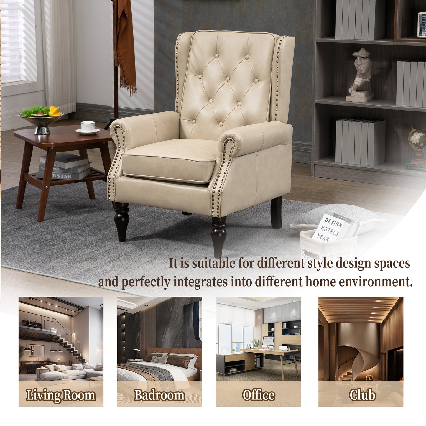 Wood Frame Armchair, Modern Accent Chair Lounge Chair with Sturdy Wood Legs for Living Room Bedroom (Camel PU) image 6