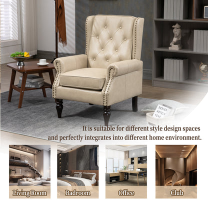 Wood Frame Armchair, Modern Accent Chair Lounge Chair with Sturdy Wood Legs for Living Room Bedroom (Camel PU) image 6