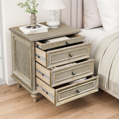 Farmhouse Nightstands with 4 Drawer,Wood Storage End Table with Hidden Pull-Out Shelf, Large Side Table with 4 Solid Wood Feet and Metal Handle,Easy Assembly,Natural image 3