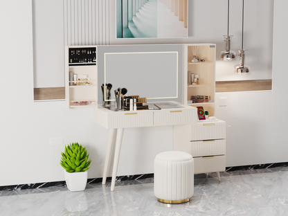 Makeup Vanity Desk with Mirror and Lights The fluted panel design, which is distinct and meticulously detailed image 3