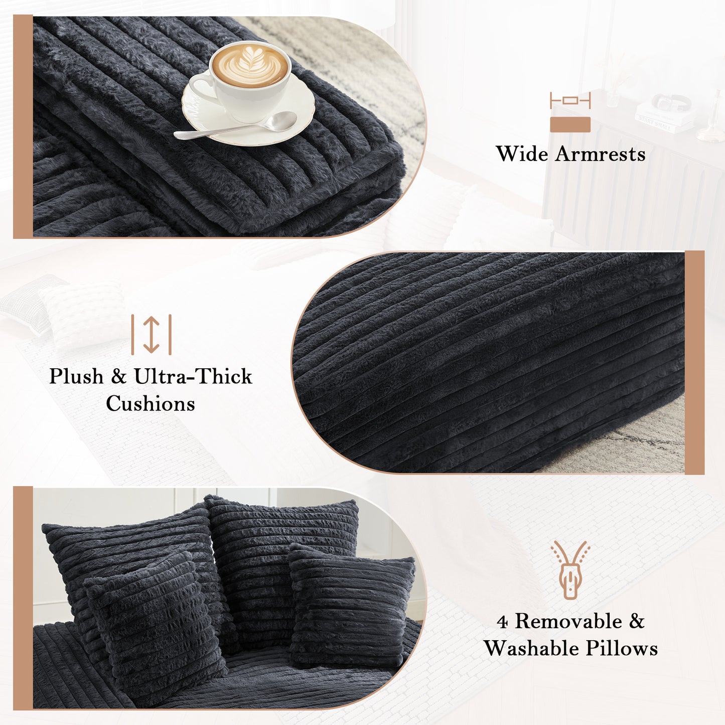 012-Luxury Corduroy Convertible Chaise Lounge with 4 Pillows, Ultra-Soft Sofa Bed No Assembly Required, Instant Setup Lounge Chair Bed for Living Room, Apartment & Small Spaces,Grey image 10