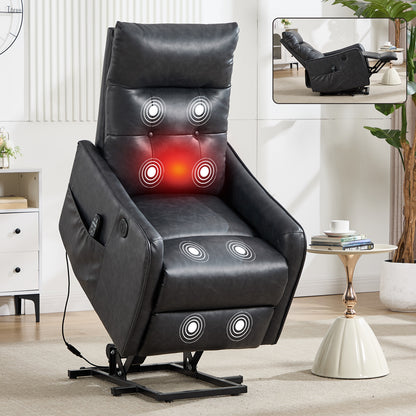 Deep Grey PU Single Motor Power Lift Recliner Chair with Massage and Heat for Elderly, Heavy Duty Motion Mechanism and One USB for Charging, Max Reclining Angle 155° image 10