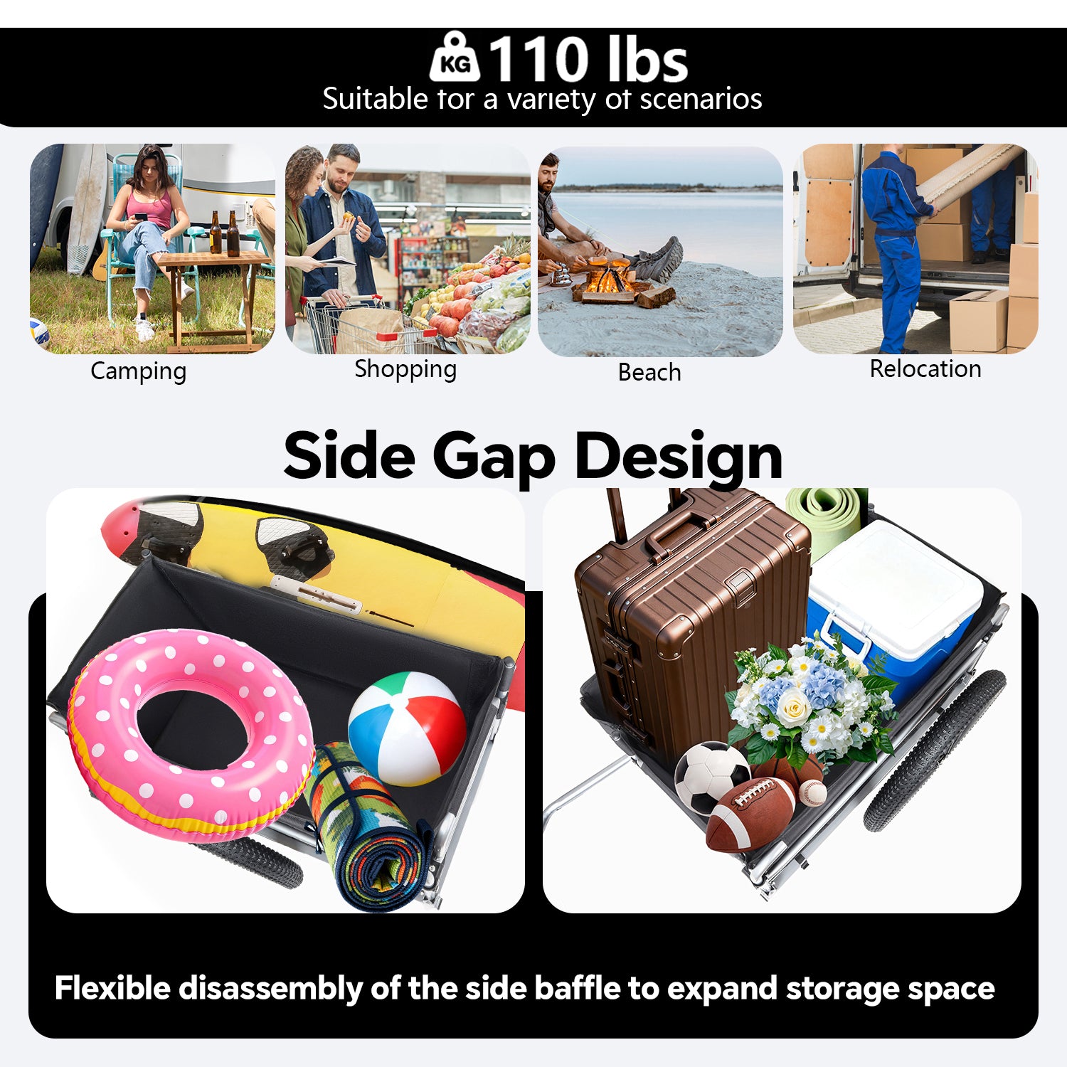 Bike Cargo Trailer, 110lbs Load Capacity, Heavy-Duty Bicycle Wagon Cart, Foldable Compact Storage, Universal Safe Hitch System, Featuring upgraded Fat tires, for Camping, Groceries, Hauling Essentials image 12