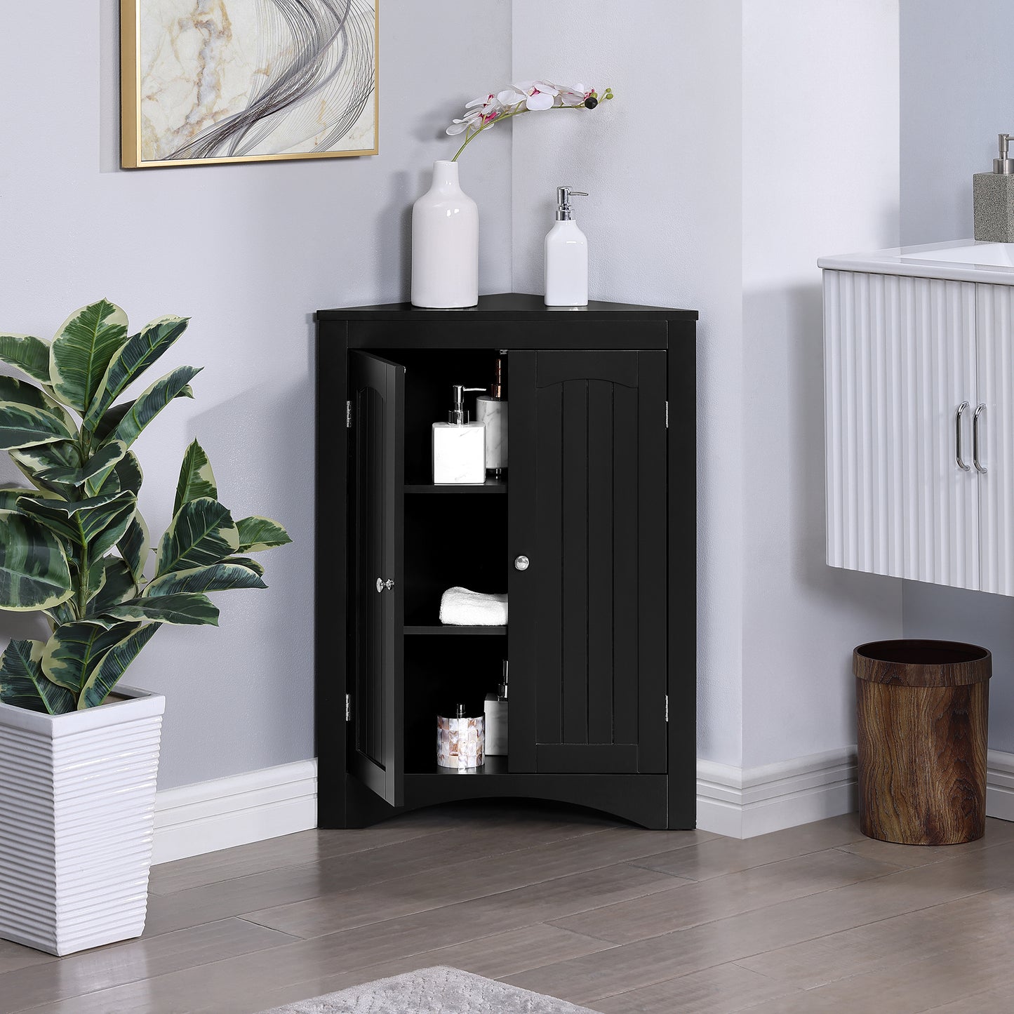 sideboard cabinet,corner cabinet,Bathroom Floor Corner Cabinet with Doors and Shelves, Kitchen, Living Room,Free Standing Storage Cabinet for Bathroom image 1