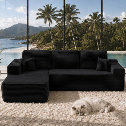 104" Cloud Sectional Sofa with L-Shape Chaise and Side Pockets, Modern Modular Design, Deep Seating, Upholstered Couch for Living Room/Bedroom, No Assembly Required (Plush Fabric), Black, Left-facing image 2