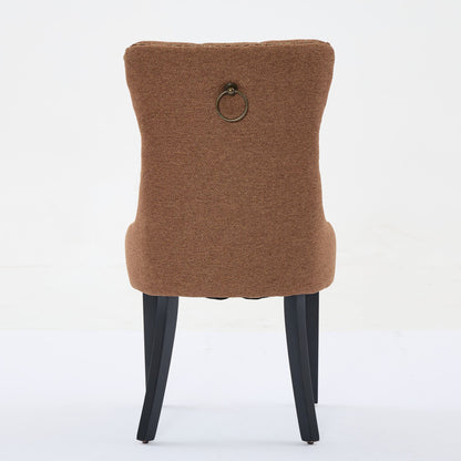Nikki Collection Modern, High-end Tufted Solid Wood Contemporary Flax Upholstered Linen Dining Chair with Wood Legs Nailhead Trim 2-Pcs Set,Coffee color, SW6801CF image 7