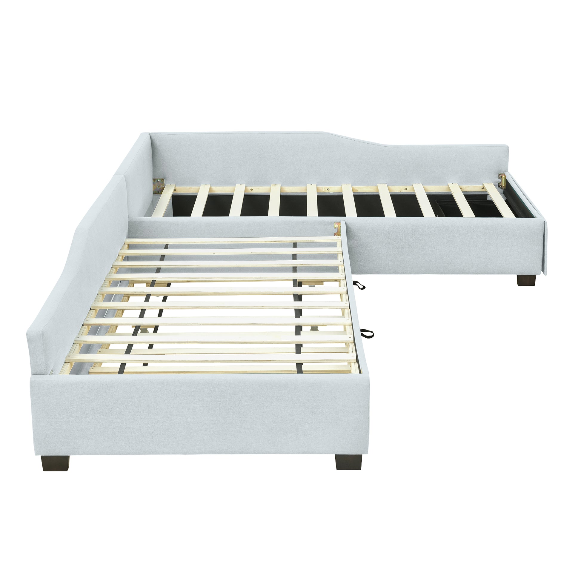 Upholstered Double Twin Size Daybed with Trundle and Drawer, Beige image 6