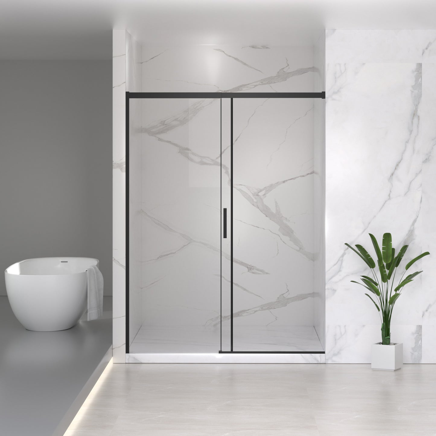56-60" W x 74" H Semi-Frameless Sliding Shower Door, 1/4" (6mm) Clear SGCC Tempered Glass, Matte Black Finished, Adjustable Width – No Cutting Required image 2