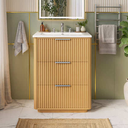 24 inch Modern Luxury Bathroom Vanity with Ceramic Sink, Bathroom Cabinet with Open Shelf and Closed Storage image 3