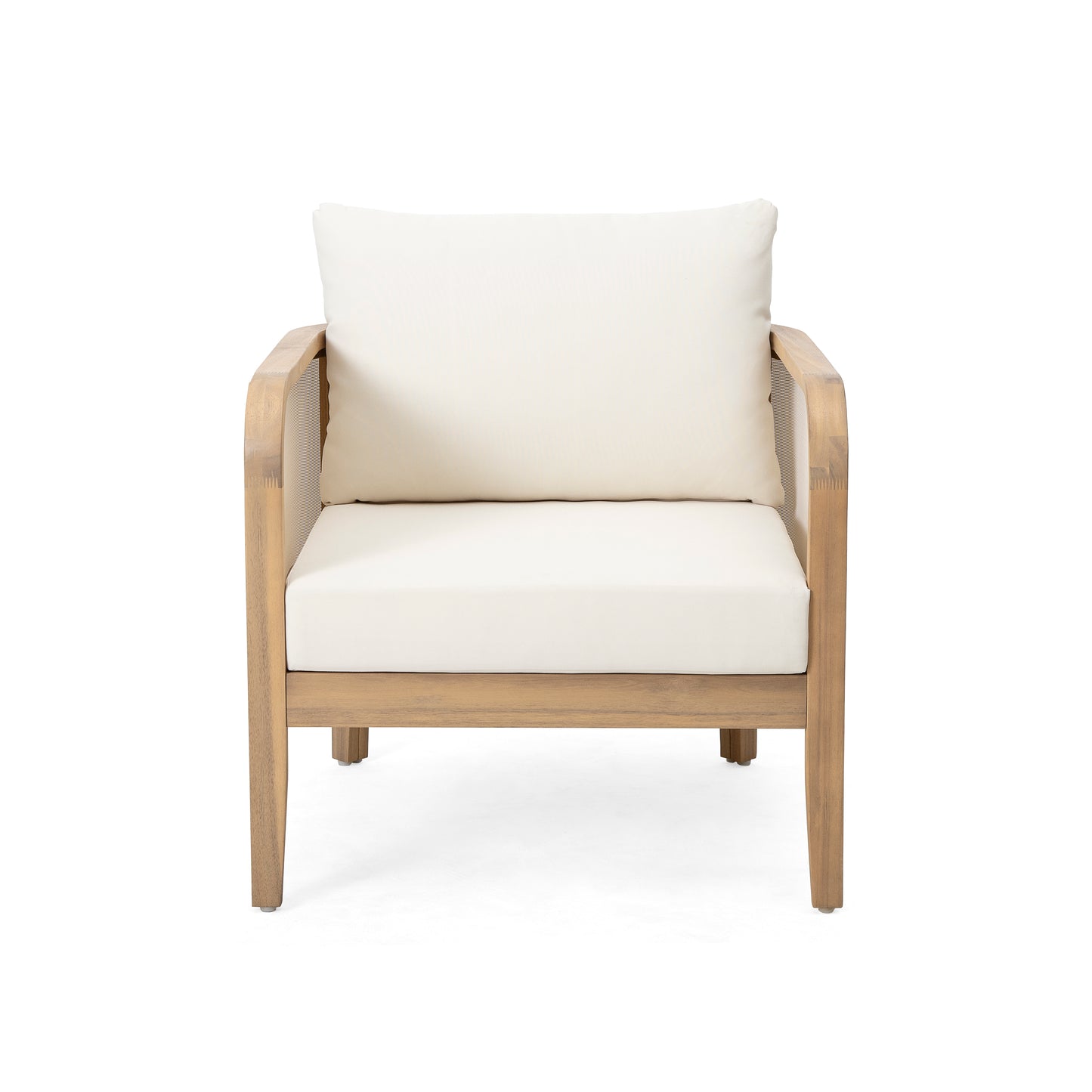 Outdoor Acacia Wood Patio Club Chair, Textilene Patio Furniture,Waterproof Thick Cushion Deep Seating for Porch, Garden, Backyard, Balcony, Weight Capacity 400lbs, Light Teak Finish, Beige image 2