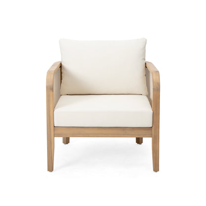 Outdoor Acacia Wood Patio Club Chair, Textilene Patio Furniture,Waterproof Thick Cushion Deep Seating for Porch, Garden, Backyard, Balcony, Weight Capacity 400lbs, Light Teak Finish, Beige image 2