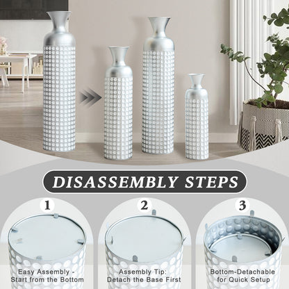3 Pack Silver Metal Vase Set, Nested Semi-Handcrafted Embossed Vases, Modern Decorative Centerpieces for Home, Floor, Living Room, Fireplace, Not Waterproof image 5