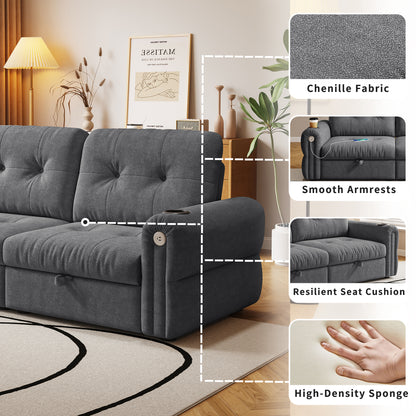 It is a multi-functional sofa, a 77-inch convertible sofa bed, and a 2-in-1 piece suitable for both sitting and lying down. Made of Chenille fabric, it is suitable for living rooms, bedrooms image 7