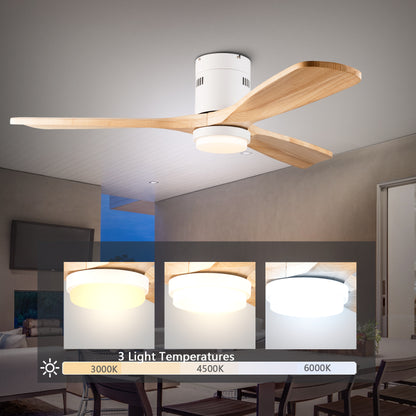 52 inch Low Profile Ceiling fan with Light and Remote Control, Flush Mount, Reversible, 3CCT, Dimmable, Noiseless, Ceiling Fan for Bedroom, Indoor/Outdoor Use image 4