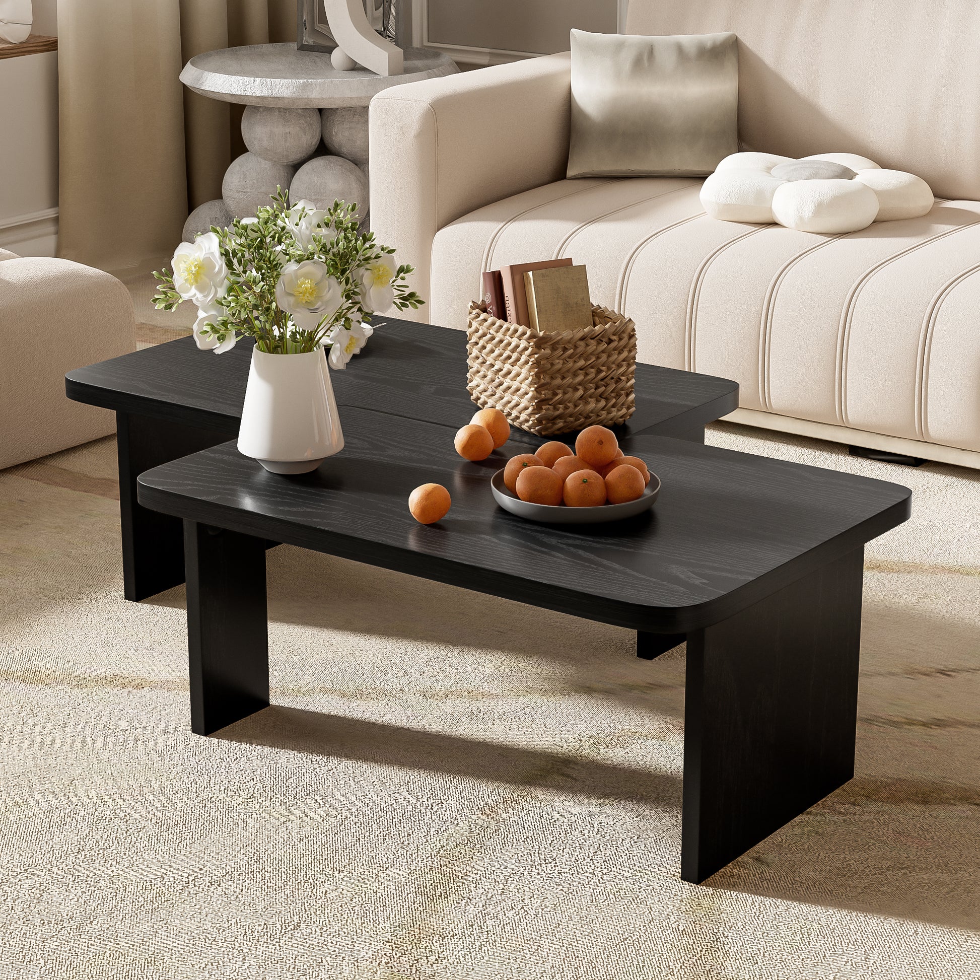 U-Can Modern Minimalist Coffee Table Set, Rectangle Coffee Table with Splicing Design, Multifunctional Combination Table for Living Room image 1